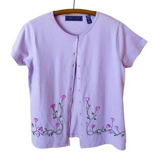 Vintage Y2K Floral Cardigan Embroidered Karen Scott Lavender